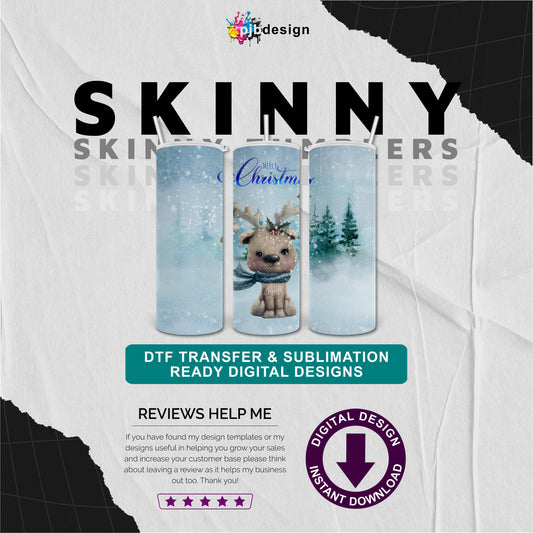 20oz Skinny Tumbler Christmas Reindeer Design - Transparent PNG