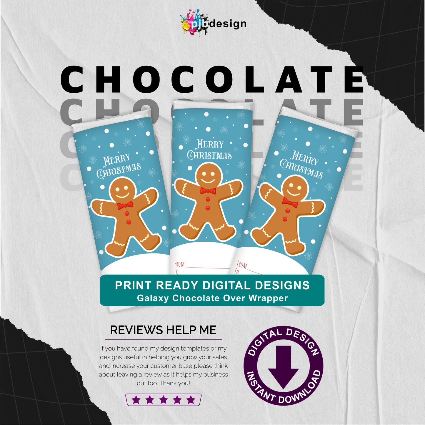 Christmas Themed Gingerbread Man Galaxy Chocolate Bar Custom Gift Wrapper