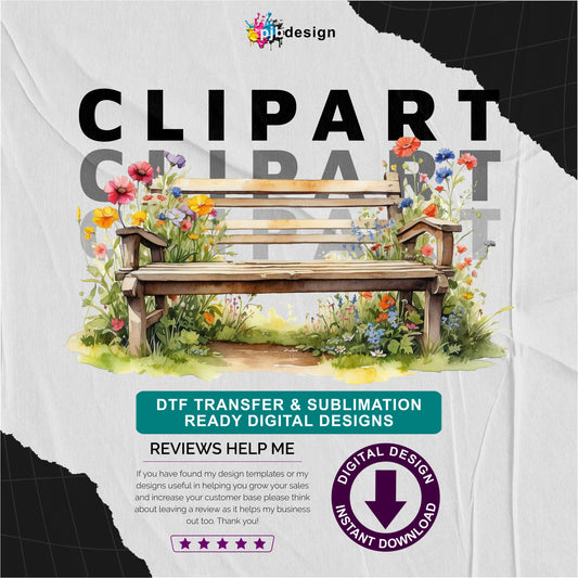 Wooden Bench in a Wild Flower Meadow Multiuse Design Edited Ai Generated Art 1