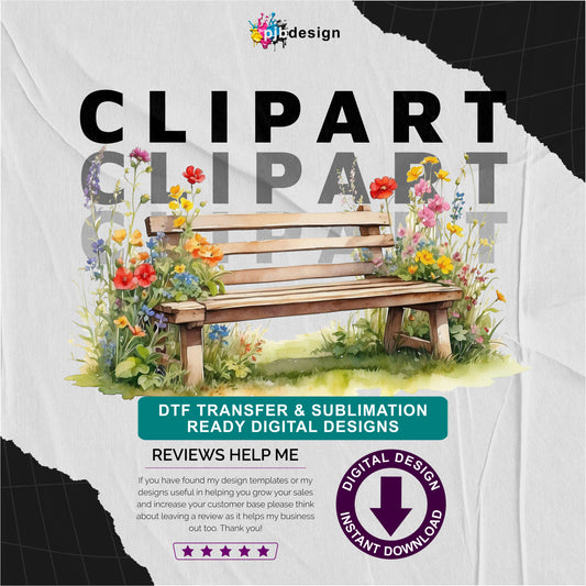 Wooden Bench in a Wild Flower Meadow Multiuse Design Edited Ai Generated Art 15