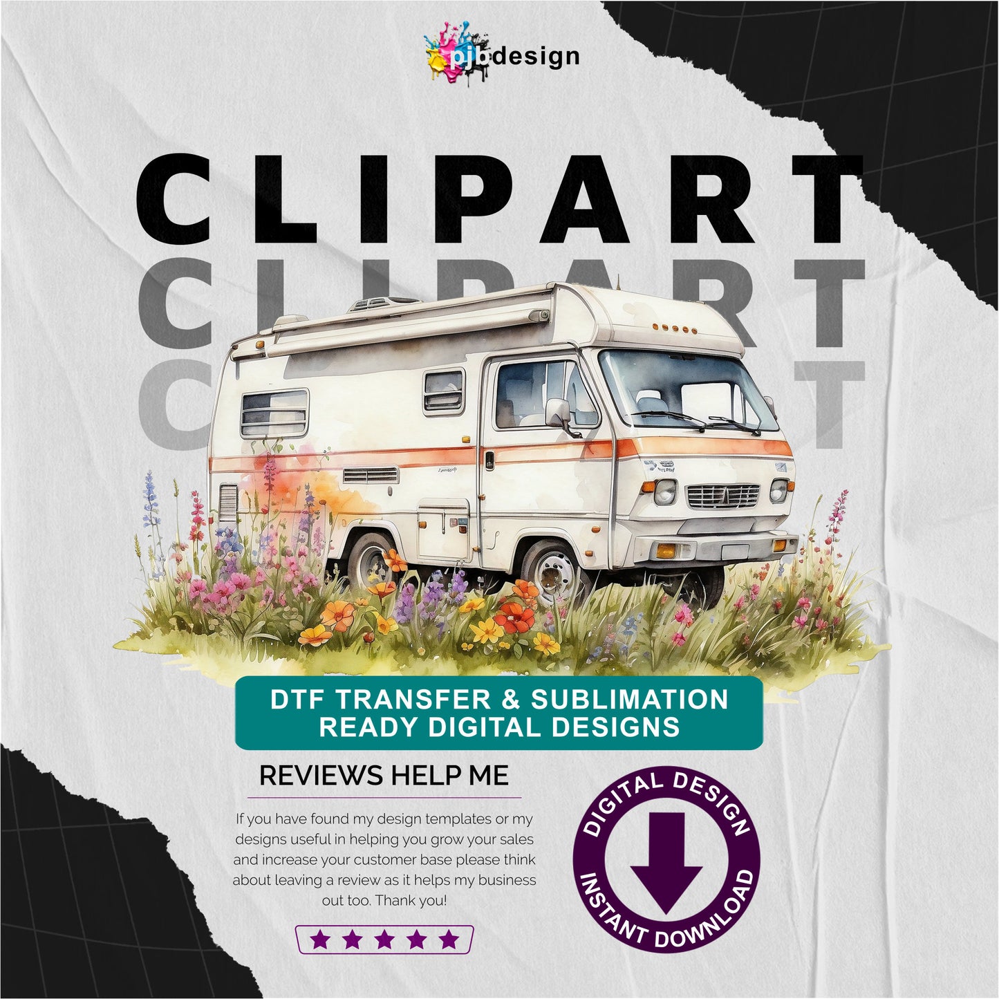 Motorhome in a Wild Flower Meadow Multiuse Design Edited Ai Generated Art 1