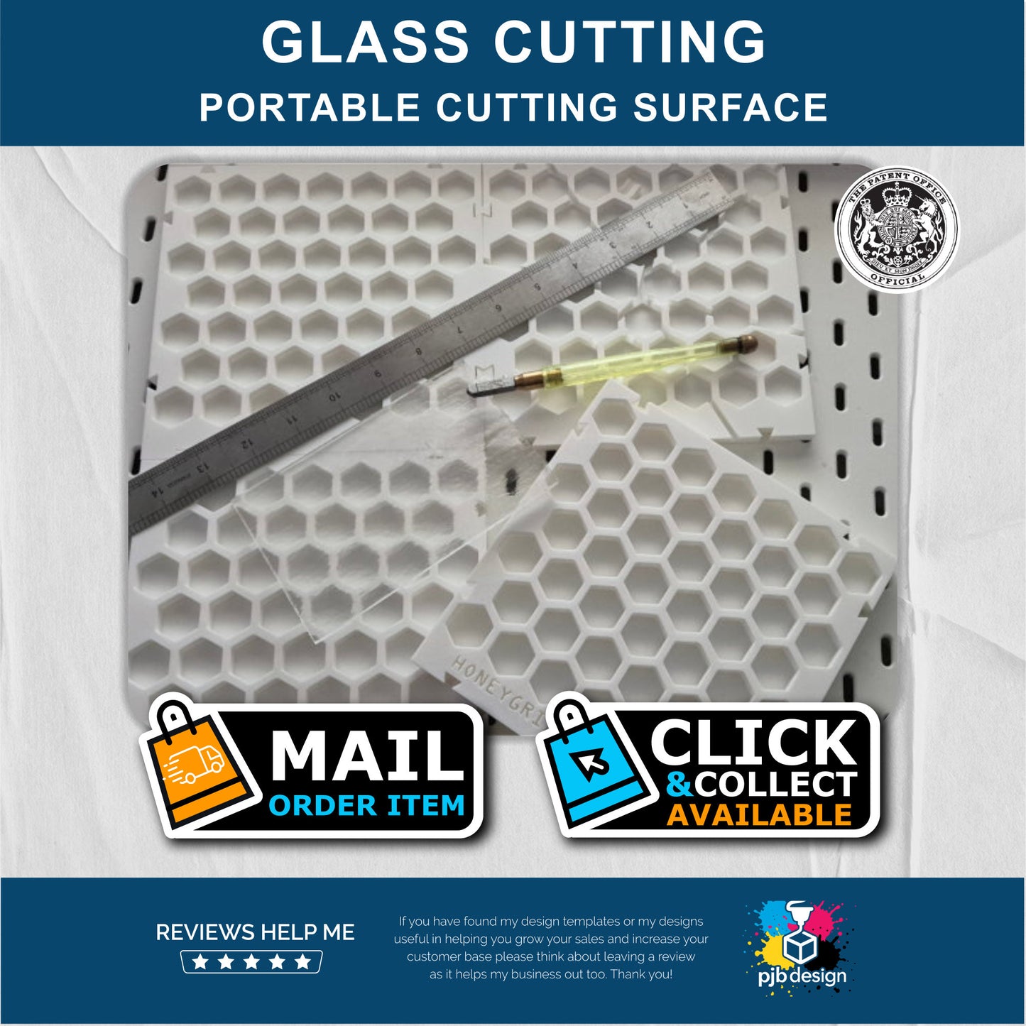 Portable Glass Cutting Grid / Interlocking Cutting Surface / Square or Hexagon Grids / Portable Crafting 3d Printed