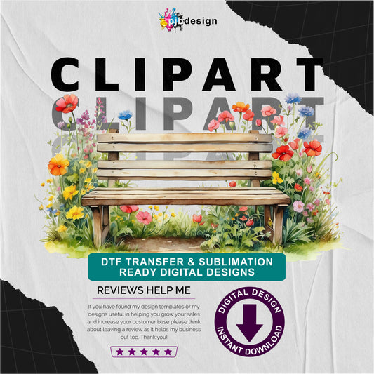 Wooden Bench in a Wild Flower Meadow Multiuse Design Edited Ai Generated Art 21