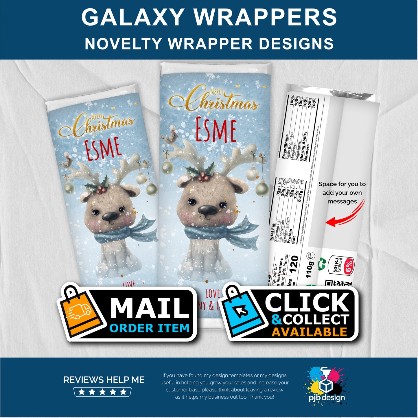 Christmas Reindeer Galaxy Chocolate Bar Custom Gift Wrapper