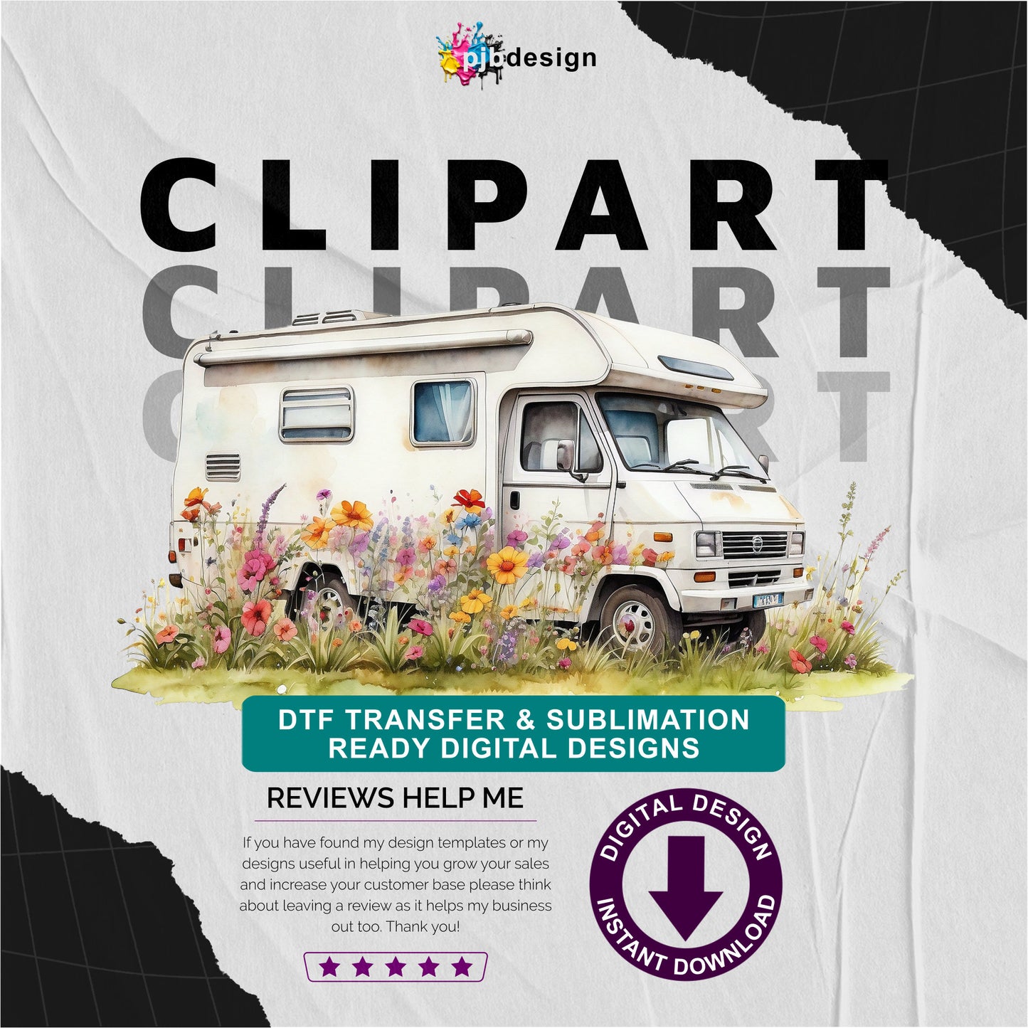 Motorhome in a Wild Flower Meadow Multiuse Design Edited Ai Generated Art 2