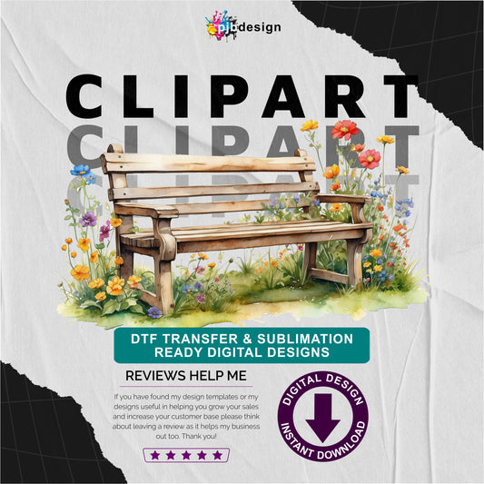 Wooden Bench in a Wild Flower Meadow Multiuse Design Edited Ai Generated Art 3