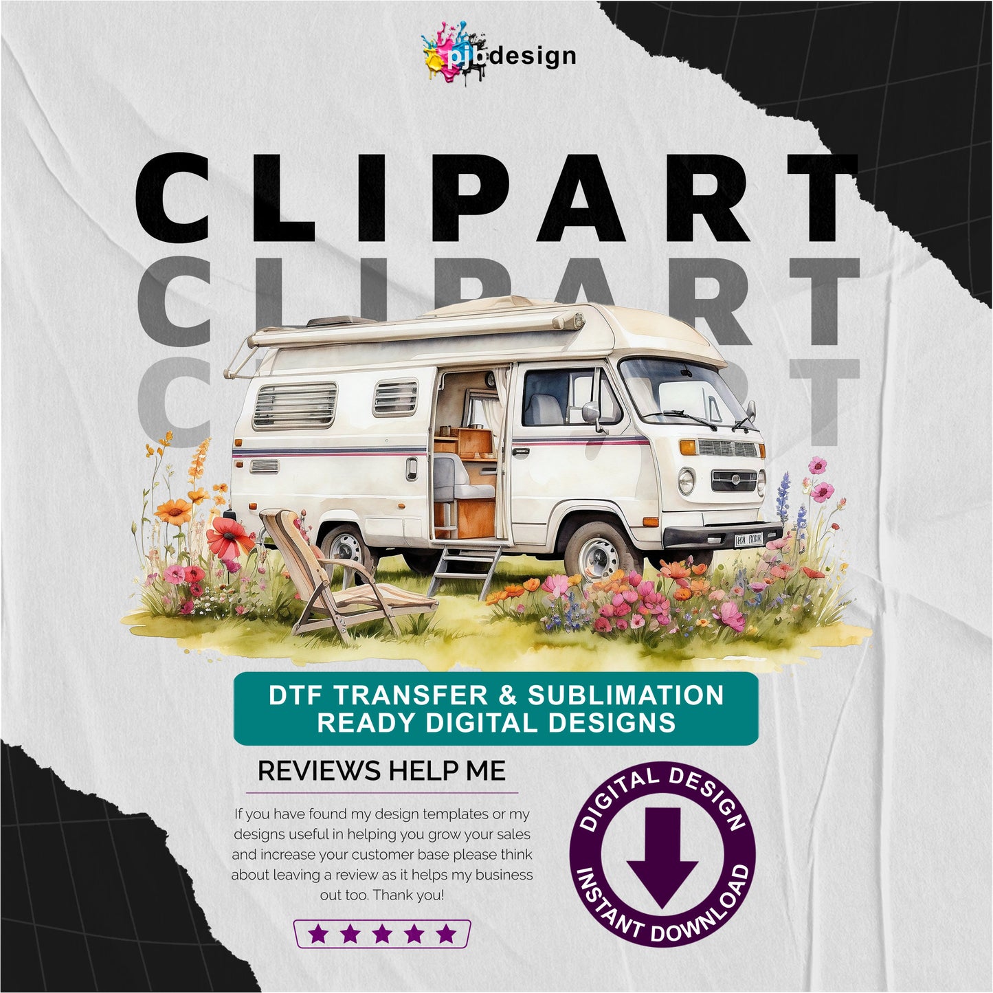 Motorhome in a Wild Flower Meadow Multiuse Design Edited Ai Generated Art 3