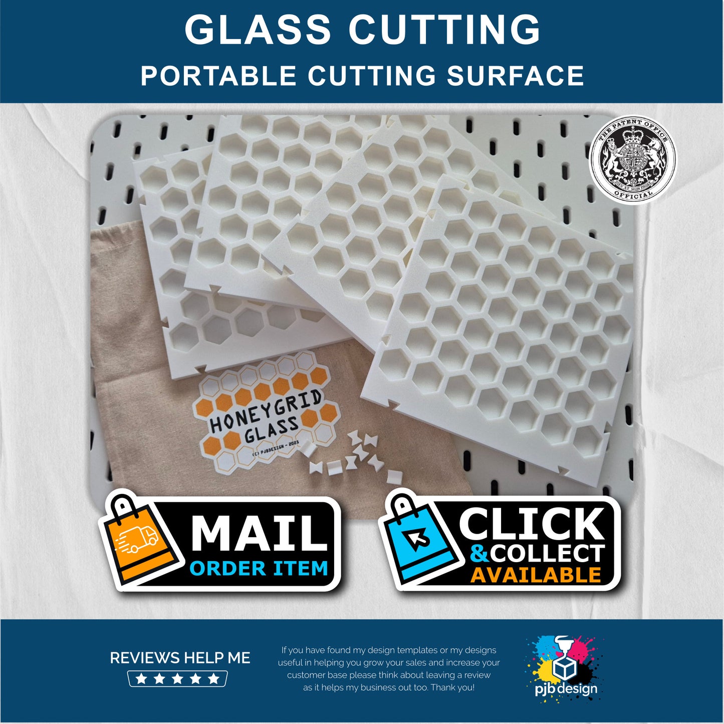 Portable Glass Cutting Grid / Interlocking Cutting Surface / Square or Hexagon Grids / Portable Crafting 3d Printed
