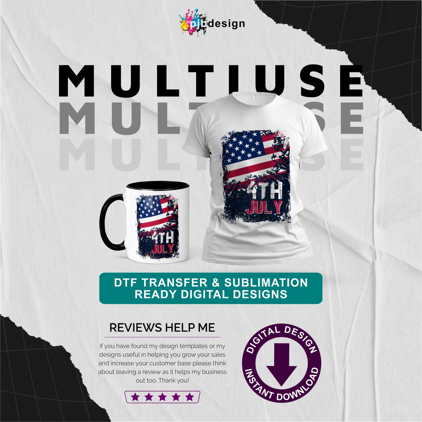 USA 4th July Grungy Flag Design - Transparent PNG