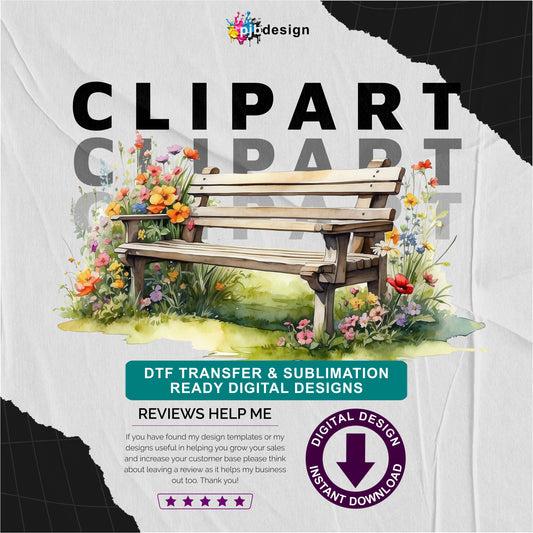 Wooden Bench in a Wild Flower Meadow Multiuse Design Edited Ai Generated Art 5