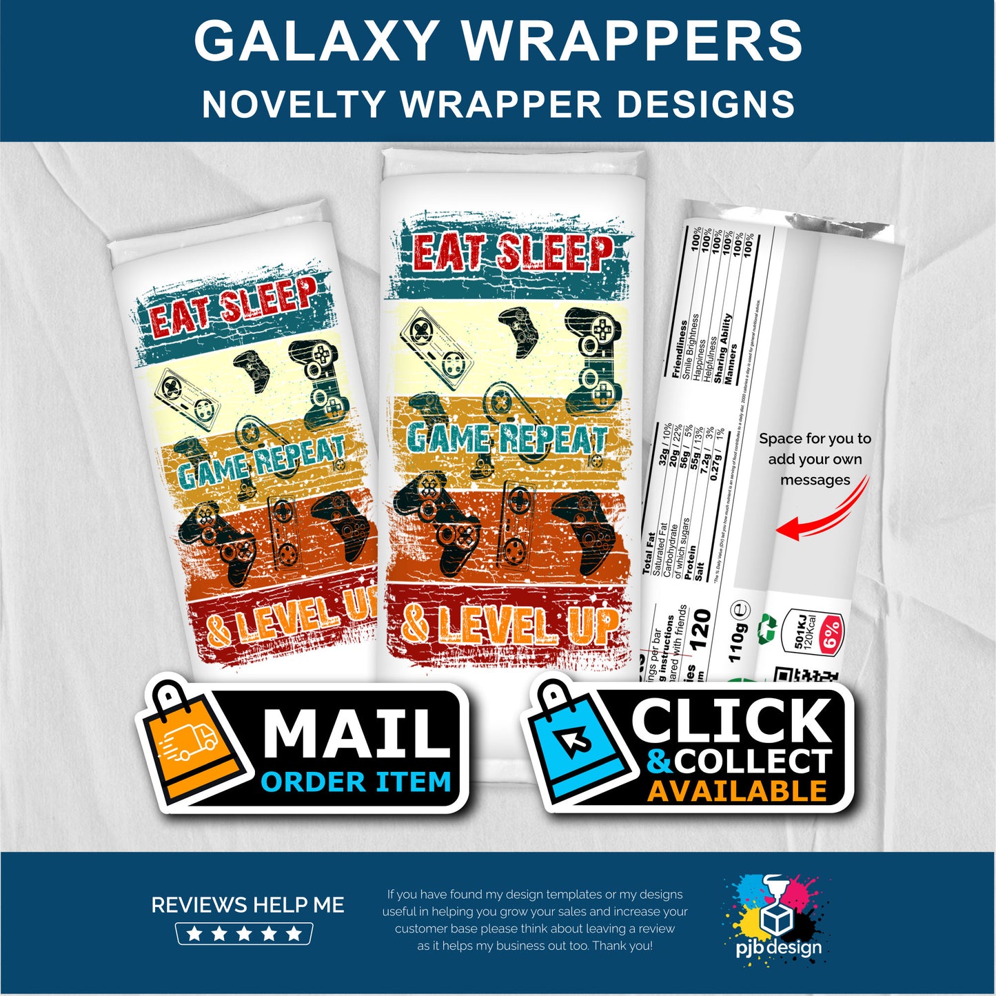 Eat Sleep Game Repeat Galaxy Chocolate Bar Custom Gift Wrapper