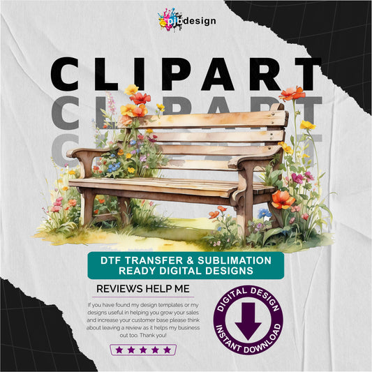 Wooden Bench in a Wild Flower Meadow Multiuse Design Edited Ai Generated Art 6