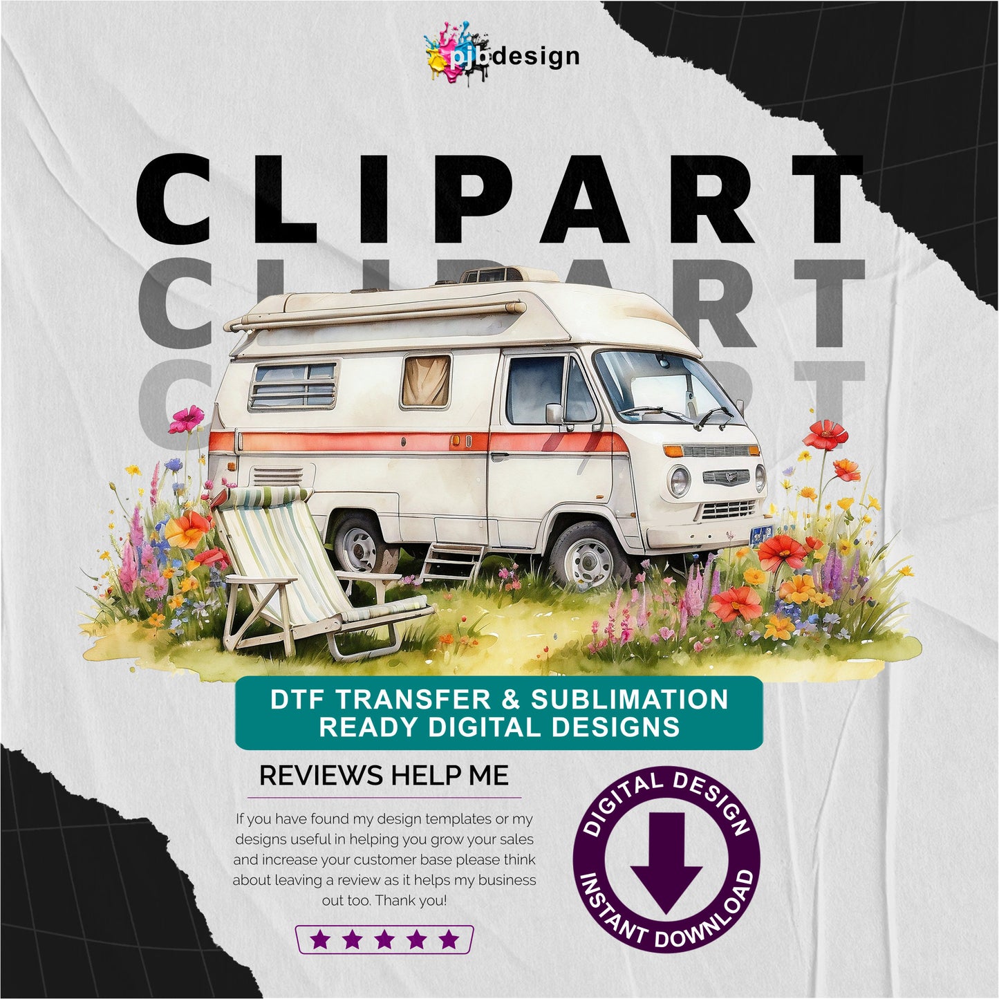 Motorhome in a Wild Flower Meadow Multiuse Design Edited Ai Generated Art 6