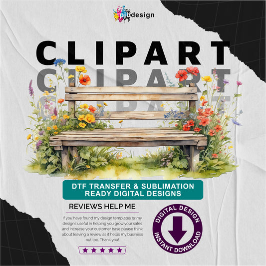 Wooden Bench in a Wild Flower Meadow Multiuse Design Edited Ai Generated Art 7