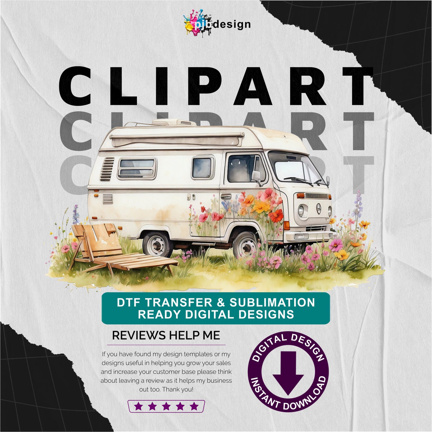 Motorhome in a Wild Flower Meadow Multiuse Design Edited Ai Generated Art 7