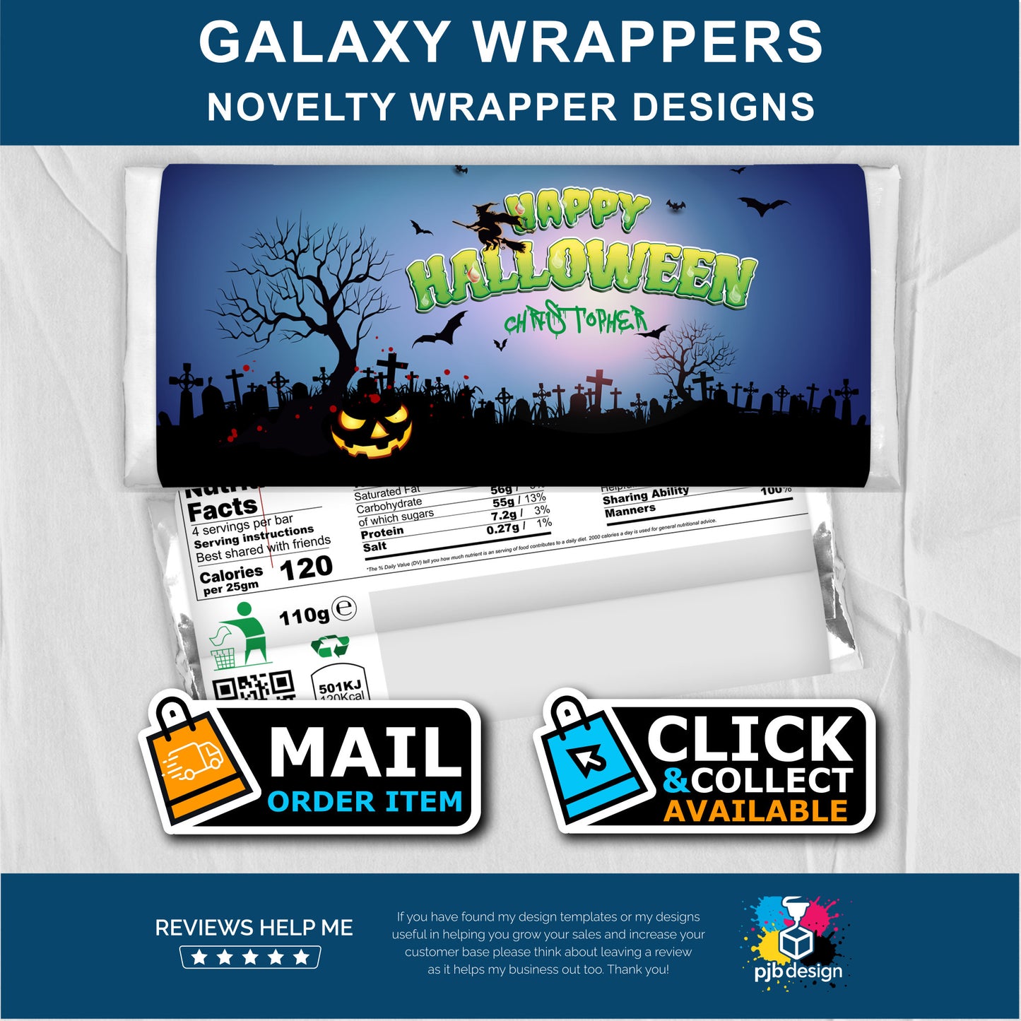 Halloween Spooky Graveyard Galaxy Chocolate Bar Custom Gift Wrapper