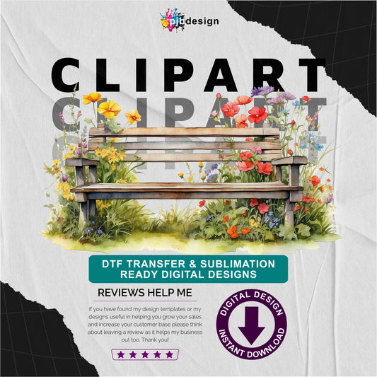 Wooden Bench in a Wild Flower Meadow Multiuse Design Edited Ai Generated Art 9