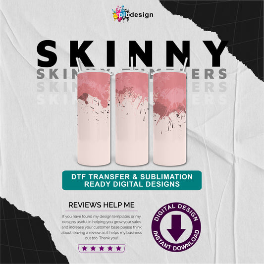 20oz Skinny Tumbler Grungy Splash Fade Design - Transparent PNG