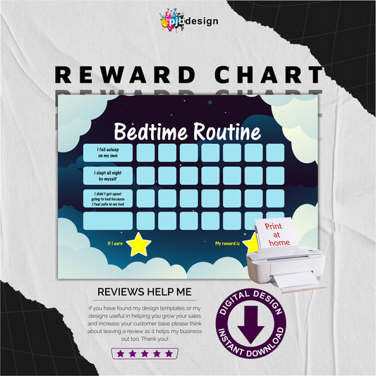 Toddler Reward Chart for Staying in Bed / Asleep - A4 Print at Home