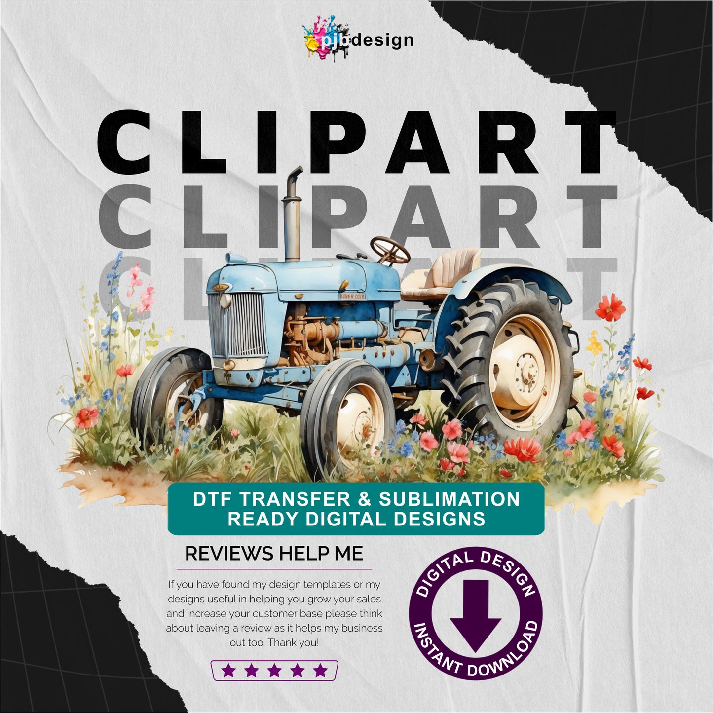 Old Tractor in a Wild Flower Meadow Multiuse Design Edited Ai Generated Art Blue 3