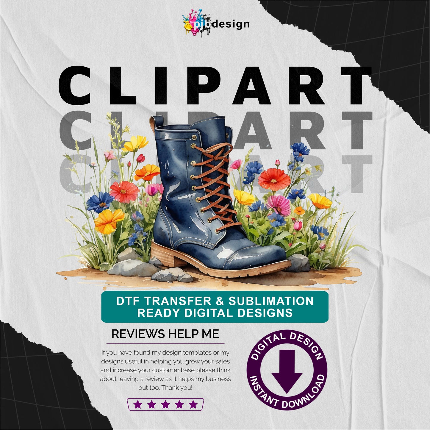 Floral Black Boot Gardening Themed Multiuse Design Edited Ai Generated Art 16