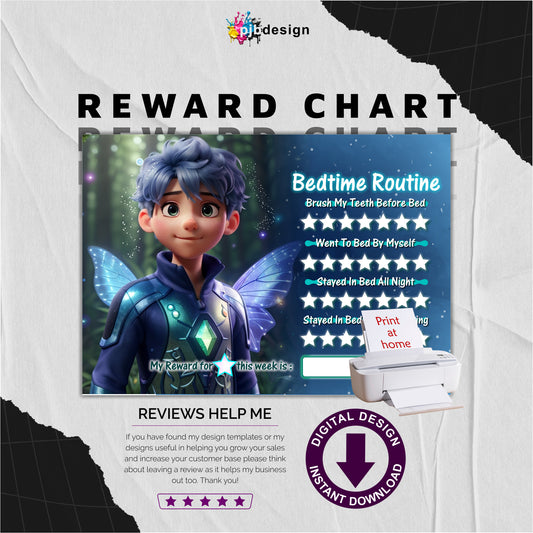 Childrens Boy Fairy Bedtime Reward Chart for Staying in Bed / Asleep - A4 Print at Home