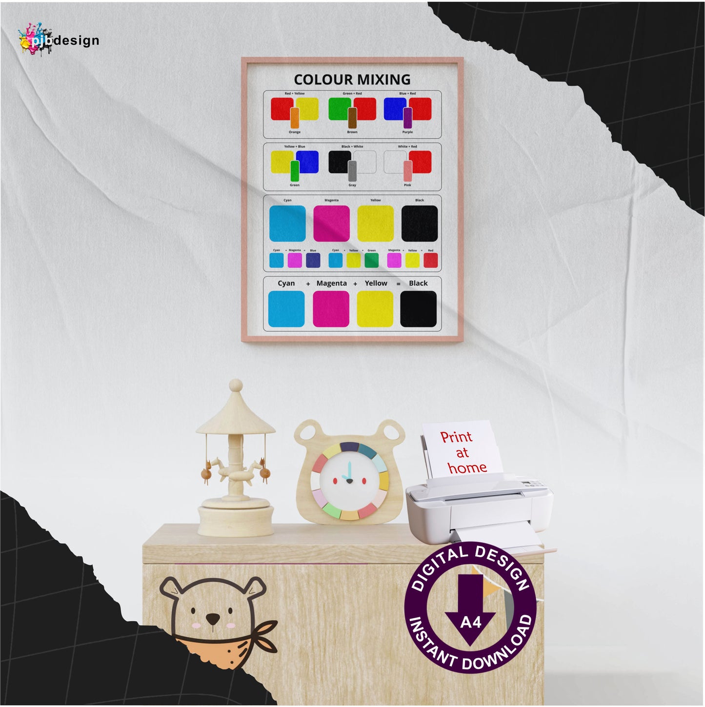 Colour Mixing Chart, Montessori Educational Colour Chart / Print at Home A4