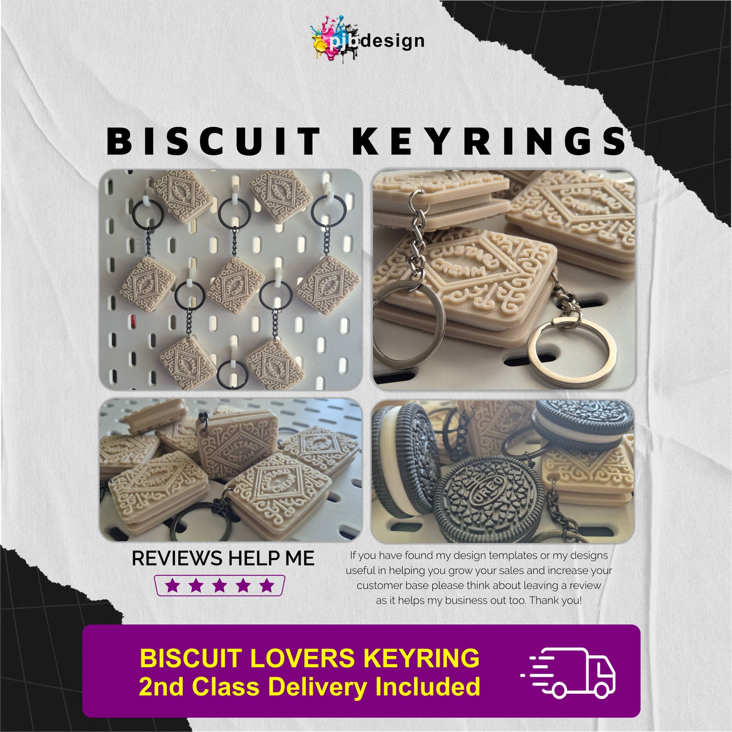 Biscuit Lovers Ideal Gift / Choice of Colours Custard Cream Keyring- 3D Printed Gifts