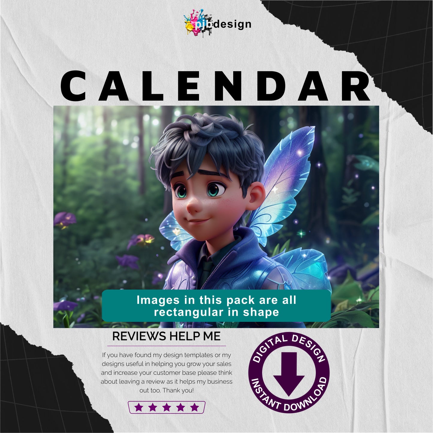 Boy Themed Calendar Pack of 12 Edited Ai Generated Art Pack