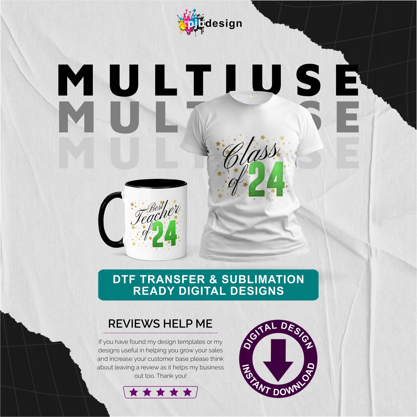 Class of 2024 & Best Teacher 2024 Double Pack in Green - Transparent PNG