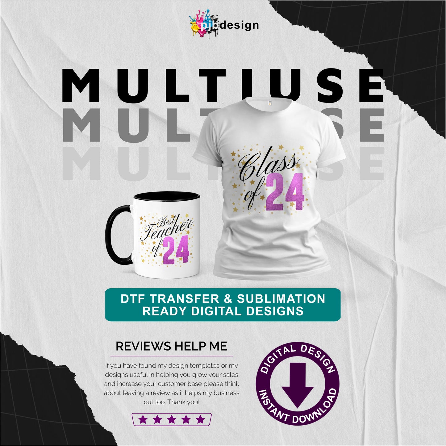 Class of 2024 & Best Teacher 2024 Double Pack in Pink - Transparent PNG