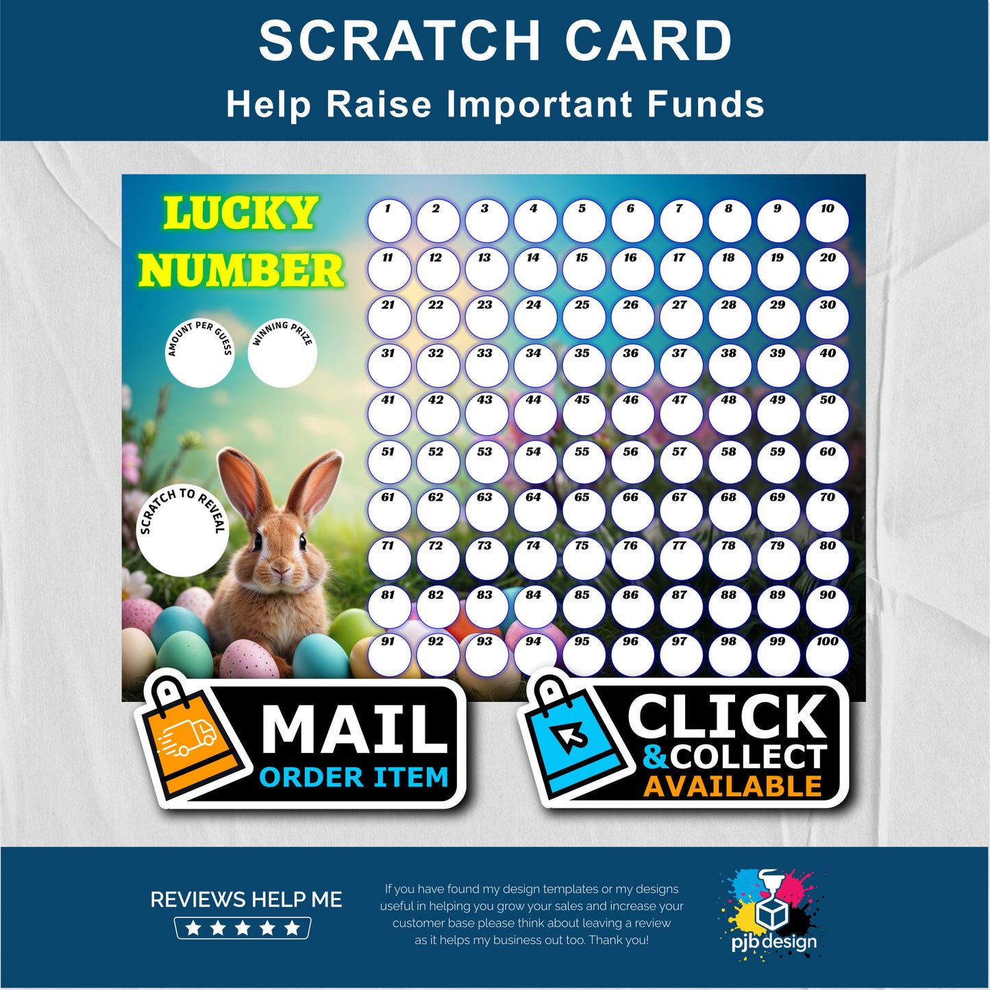 Easter Themed Charity Fund Raising Scratch Card - A4 Fund Raising Product