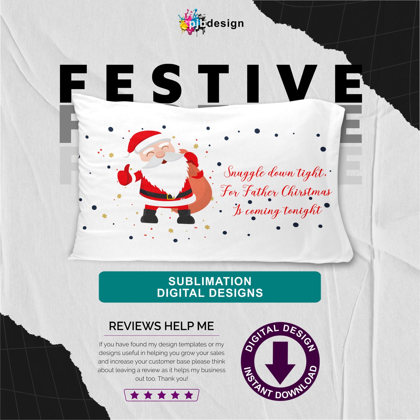 Christmas Eve Pillowcase Design - Father Christmas Blank
