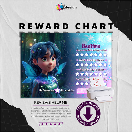 ChildrensGirl Fairy Bedtime Reward Chart for Staying in Bed / Asleep - A4 Print at Home