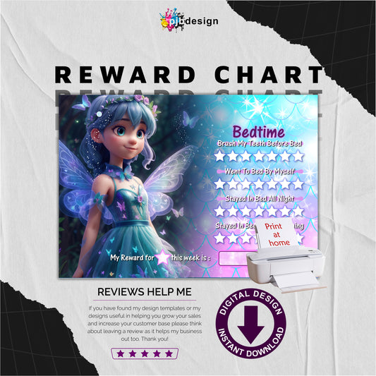 Childrens Girl Fairy Bedtime Reward Chart for Staying in Bed / Asleep v2 - A4 Print at Home