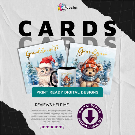 Cute Christmas Cards for Grandchildren - Festive Card Design Double Pack- PNG
