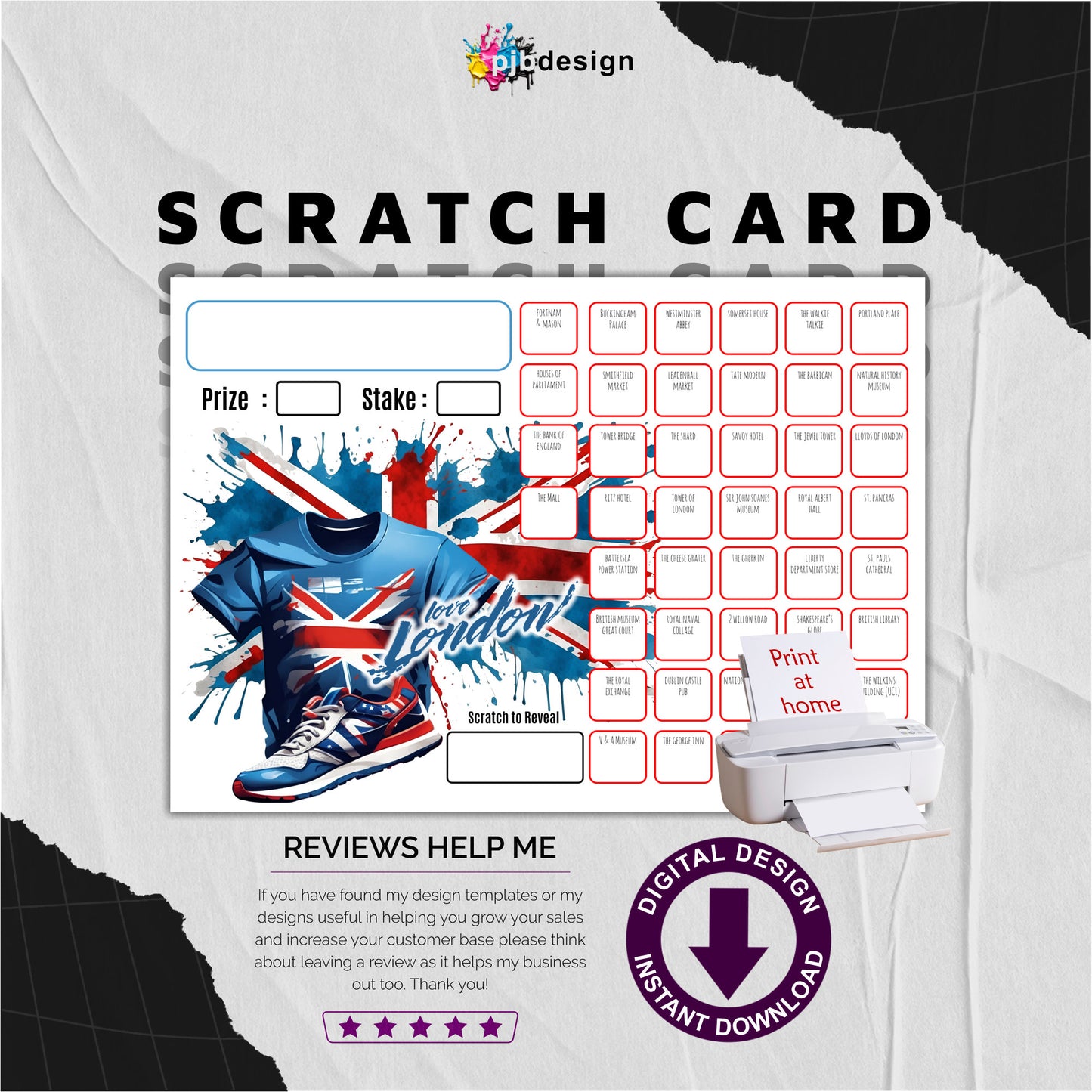 London Marathon 2024 Themed Charity Fund Raising Scratch Card - A4 Print at Home
