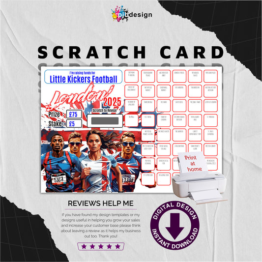 London Marathon 2025 Themed Charity Fund Raising Scratch Card v5 - A4 Print at Home