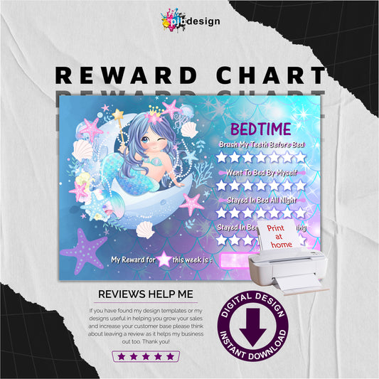 Toddler Mermaid Themed Reward Chart for Staying in Bed / Asleep - A4 Print at Home