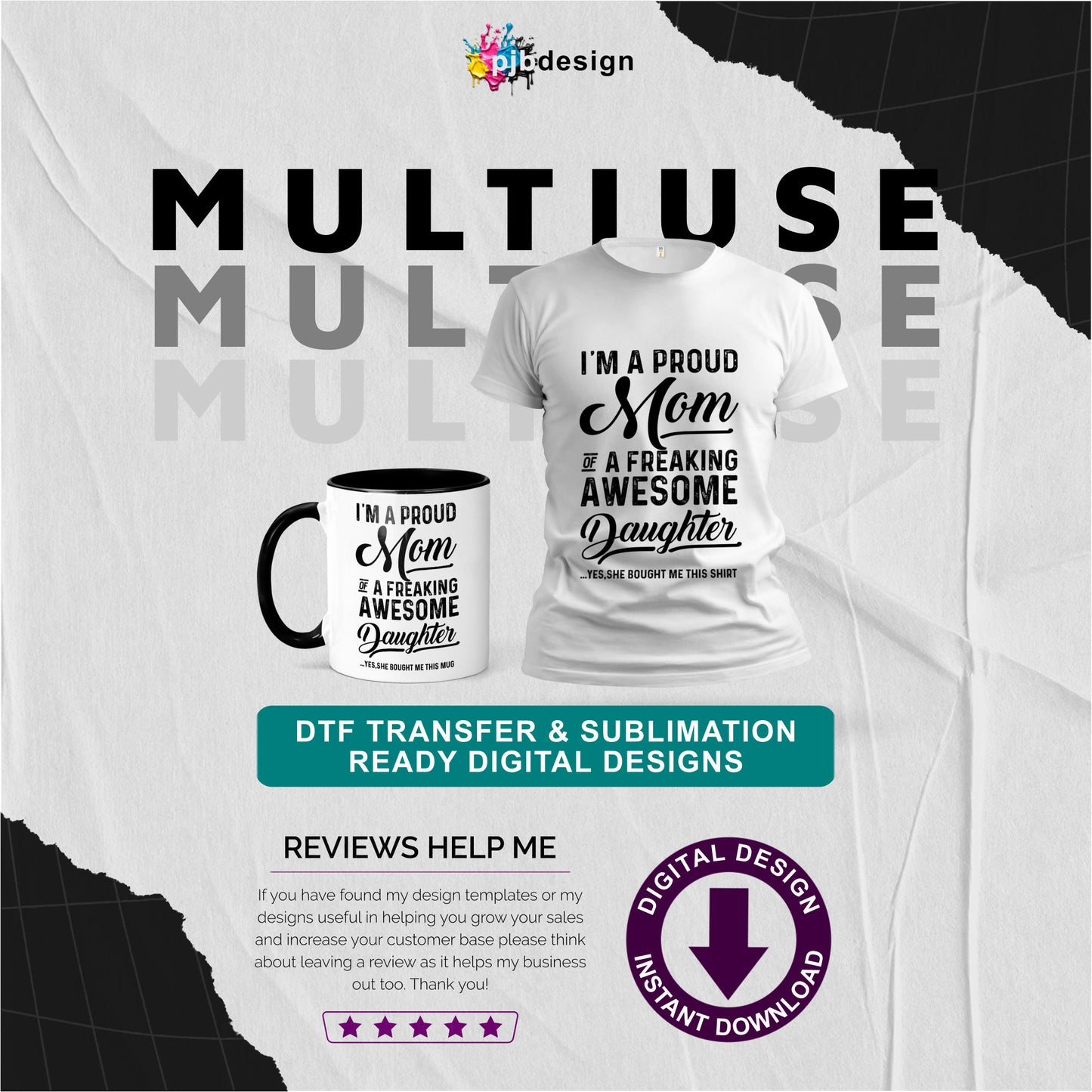 Proud Mom of an Awesome Daughter Multiuse Design Double Pack - Transparent PNG