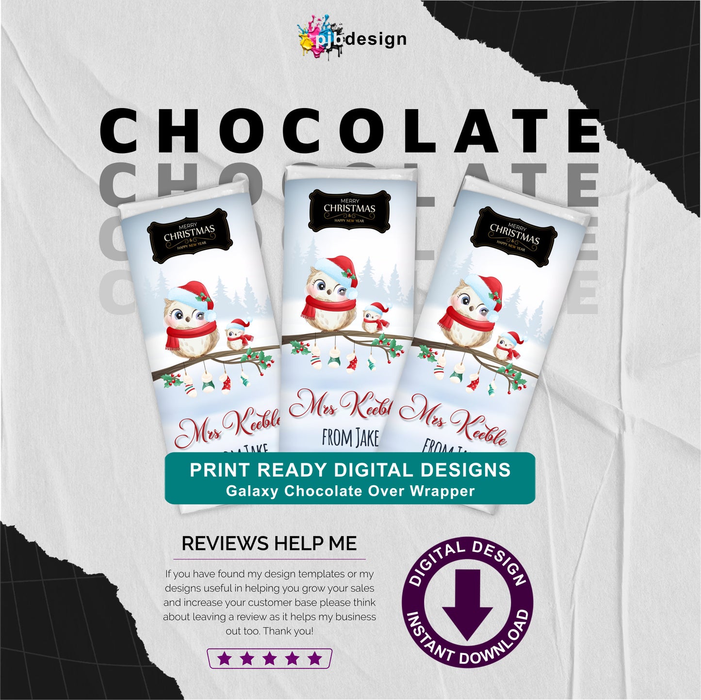 Teacher Christmas Owl Galaxy Chocolate Bar Custom Gift Wrapper