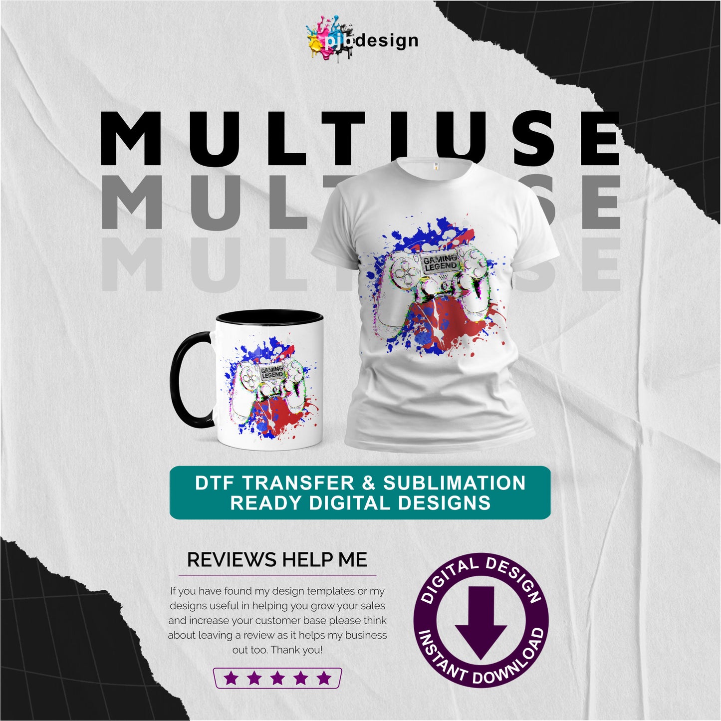 Games Legend Glitch Splash Controller Style Multiuse Design - Transparent PNG