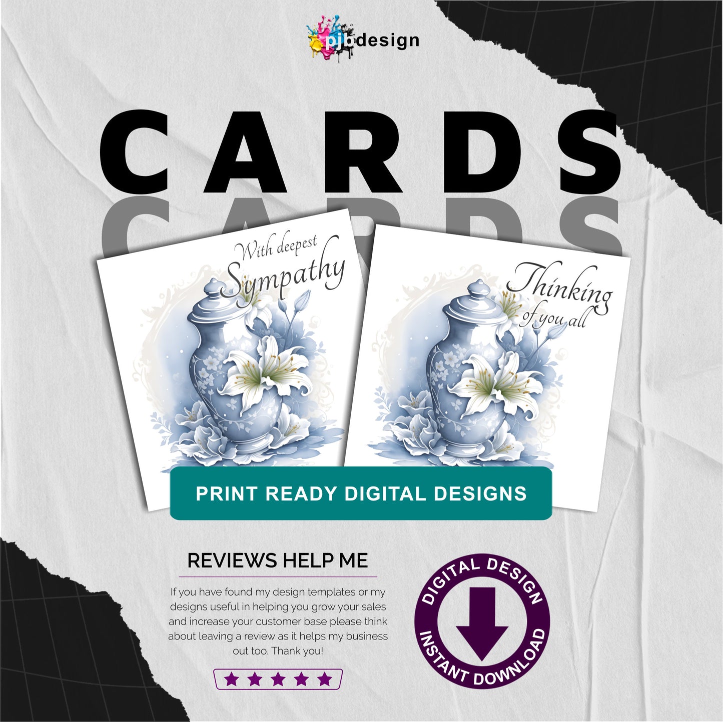 Bereavement Sympathy Card Pack 7 / Square Sympathy Card Double Design Pack / Multiuse / Commercial Use