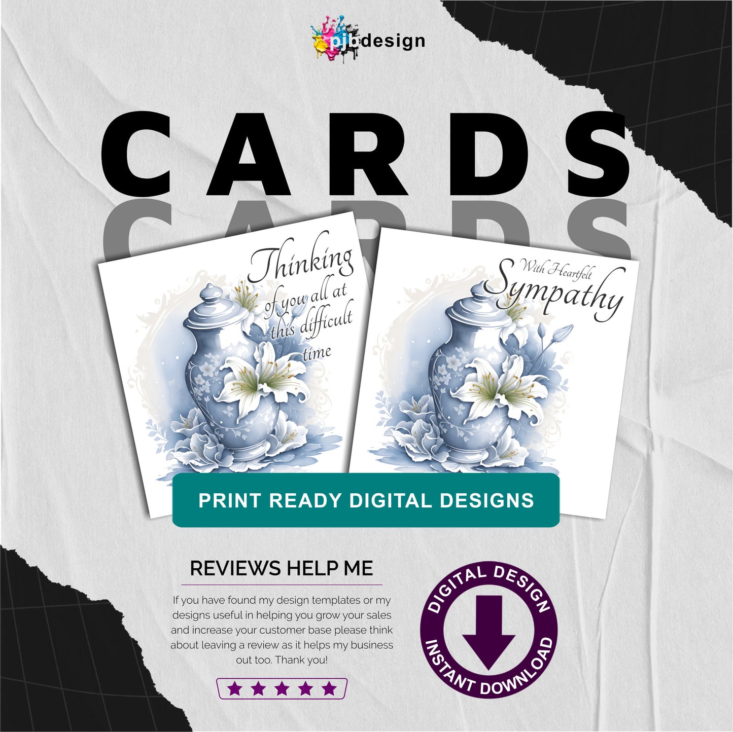 Bereavement Sympathy Card Pack 8 / Square Sympathy Card Double Design Pack / Multiuse / Commercial Use