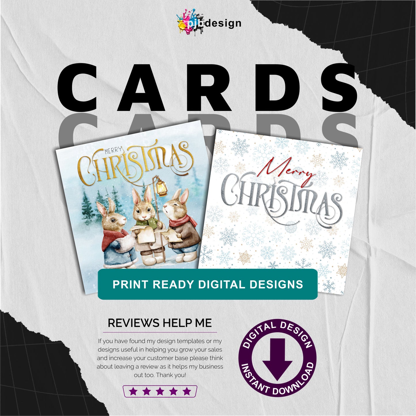 Christmas Card with Foil Effect Text Rabbit Choir Bundle - Festive Greetings Cards