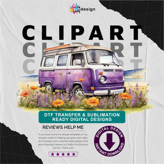 Purple Campervan in a Wild Flower Meadow Multiuse Design Edited Ai Generated Art 3