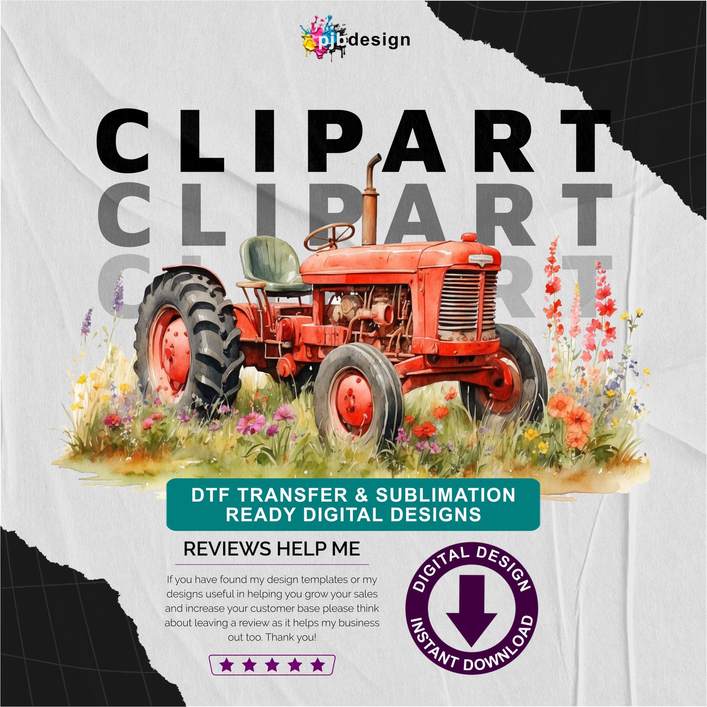 Old Tractor in a Wild Flower Meadow Multiuse Design Edited Ai Generated Art Red 3