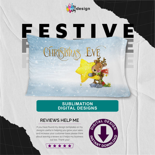 Christmas Eve Pillowcase Design Cute Reindeer with Star - Textless