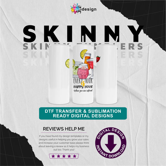20oz Skinny Tumbler Retirement Happy Hour Themed Design - Transparent PNG