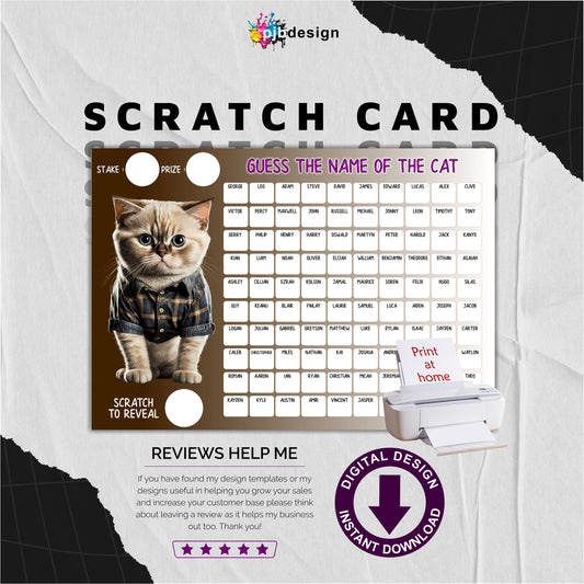 Guess The Cats Name Themed Charity Fund Raising Scratch Card  - A4 Print at Home